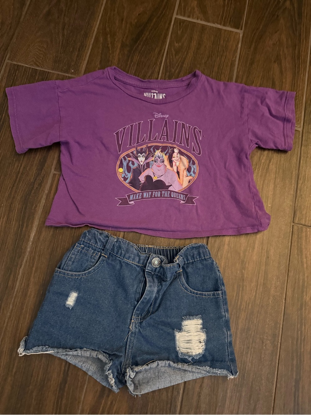 Kids Disney Villains Crop Shirt & Distressed Shorts